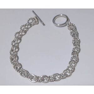 New~925 Sterling Silver Chunky Double Cable Link Toggle Clasp Charm Bracelet